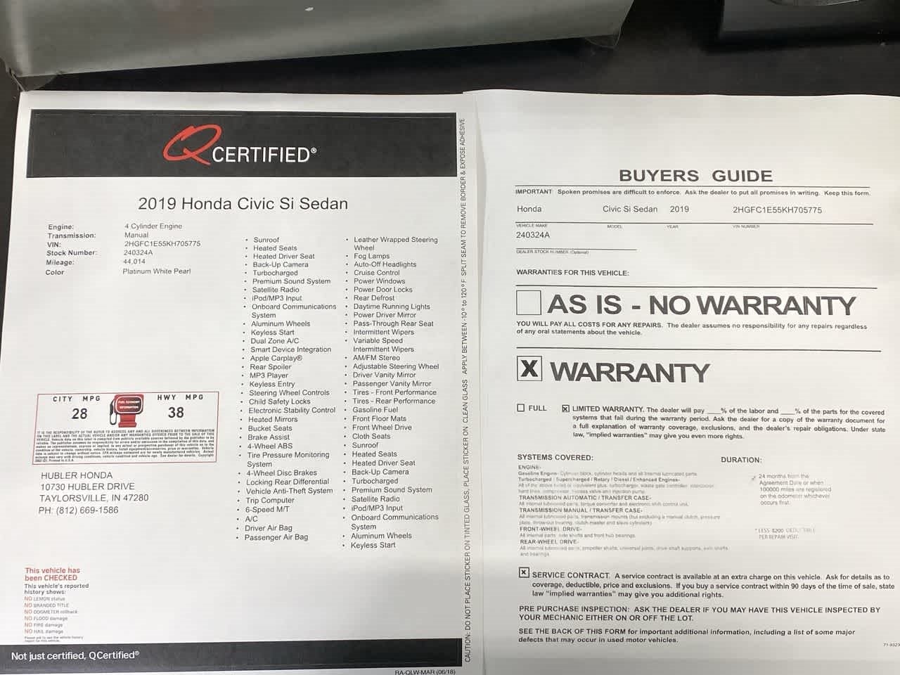 2019 Honda Civic Si Manual